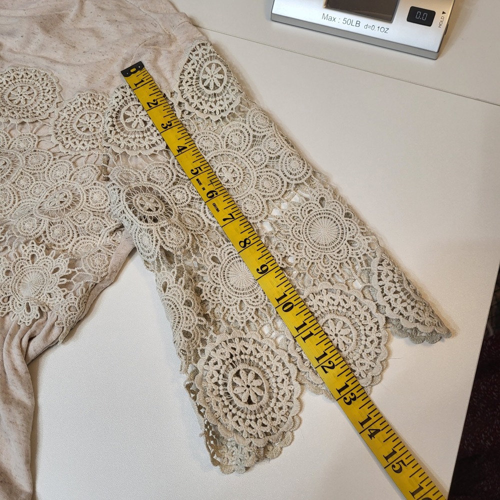 American Eagle Womens Mock Neck Crochet Lace Babydoll Top Oatmeal Heather Medium - Picture 3 of 11